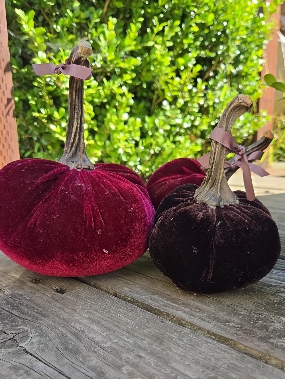 Handmade Trio Of Velvet Pumpkins